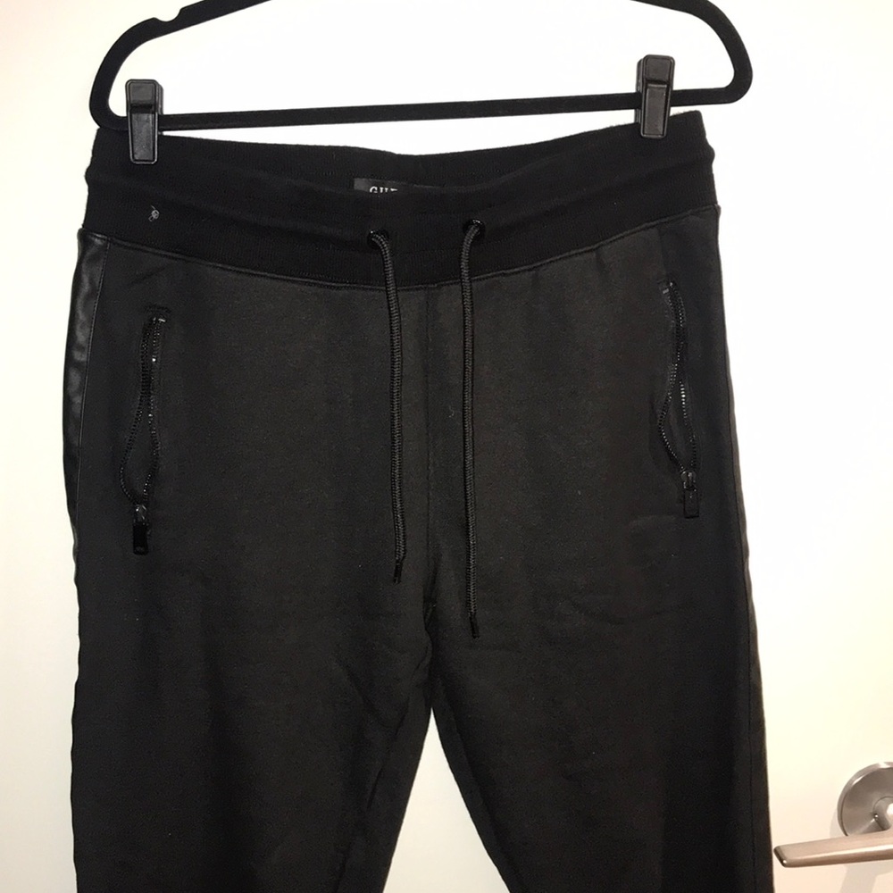 Guess leather trim black joggers